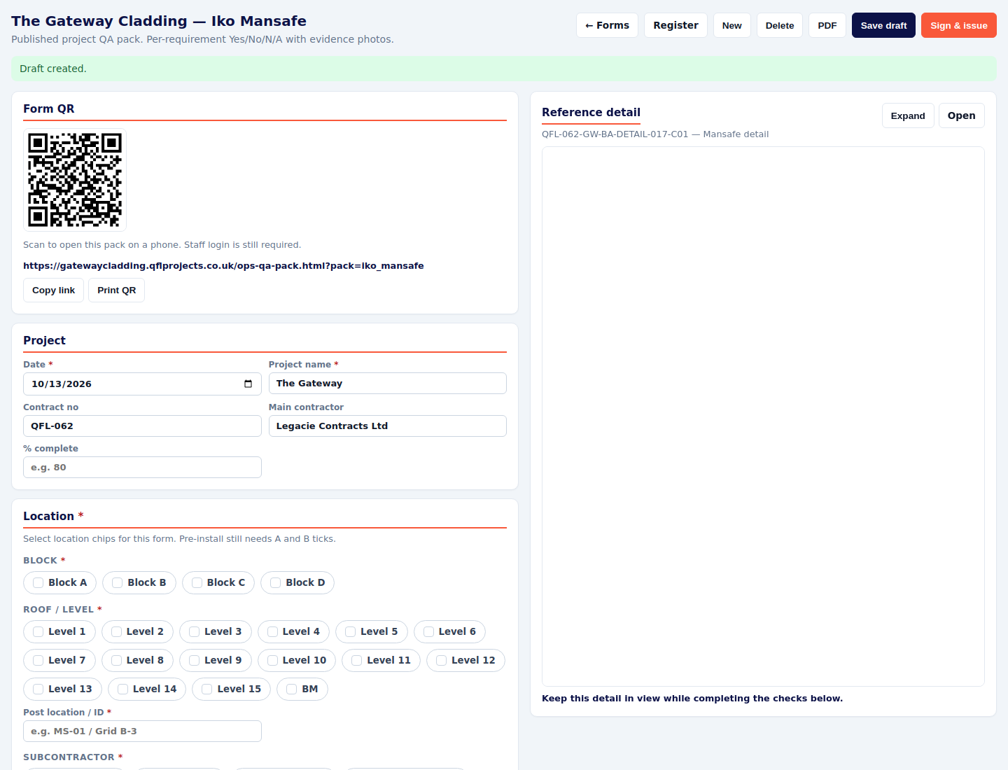 IKO Mansafe QA with a QR code and the reference detail panel